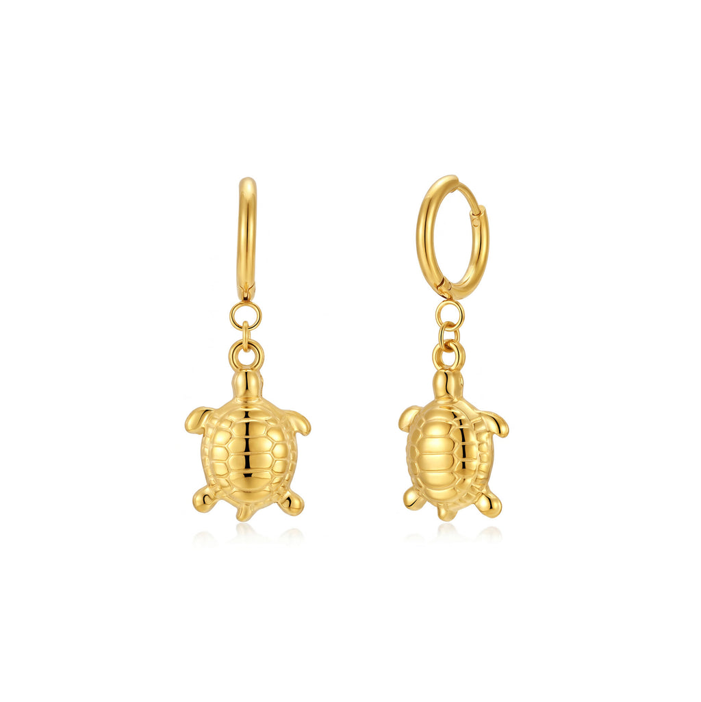Pendientes Acero Liso - Aro 14 MM - Tortugas 20 MM -