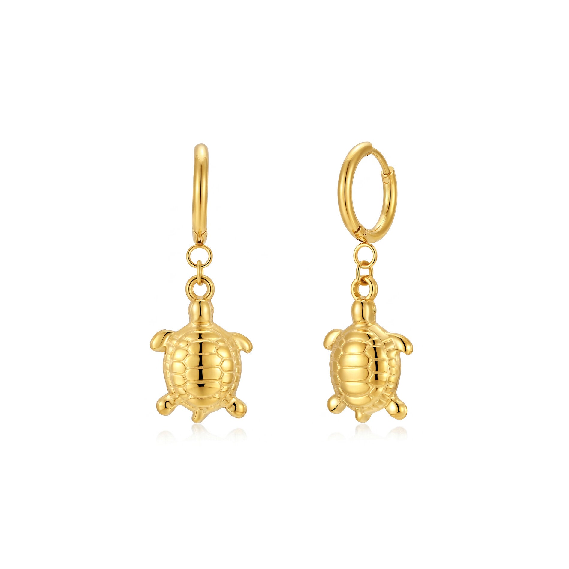 Pendientes Acero Liso - Aro 14 MM - Tortugas 20 MM -
