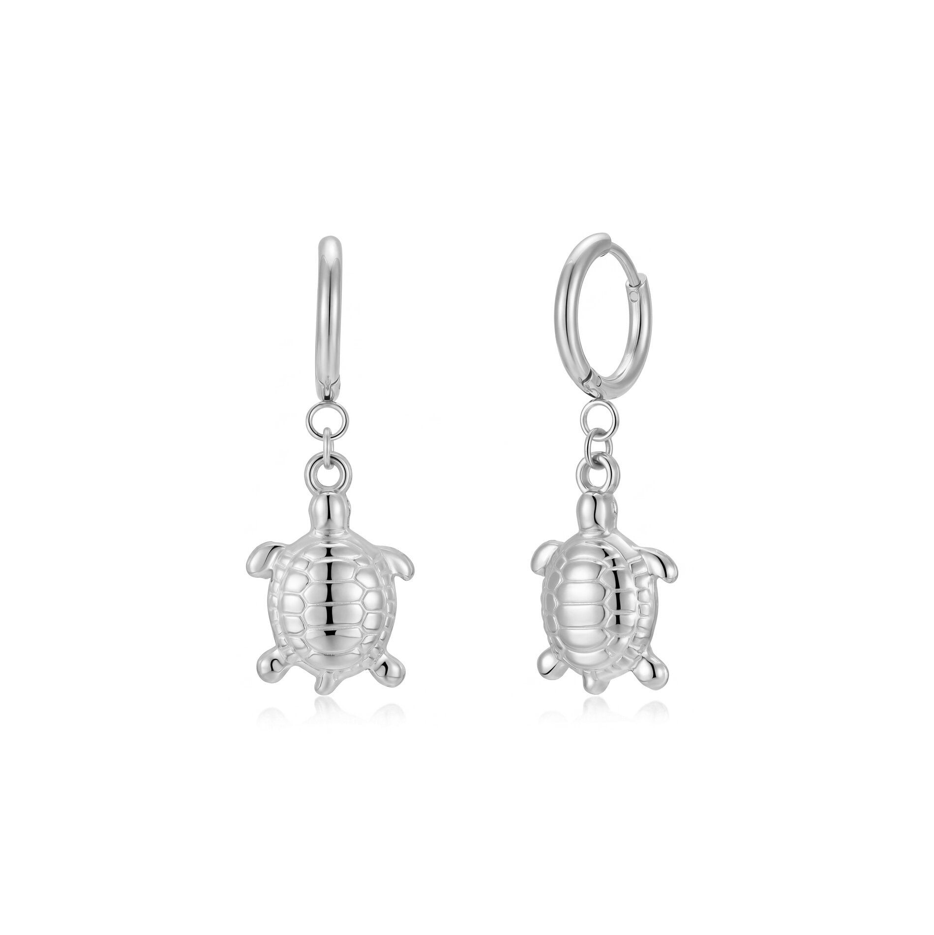 Pendientes Acero Liso - Aro 14 MM - Tortugas 20 MM -