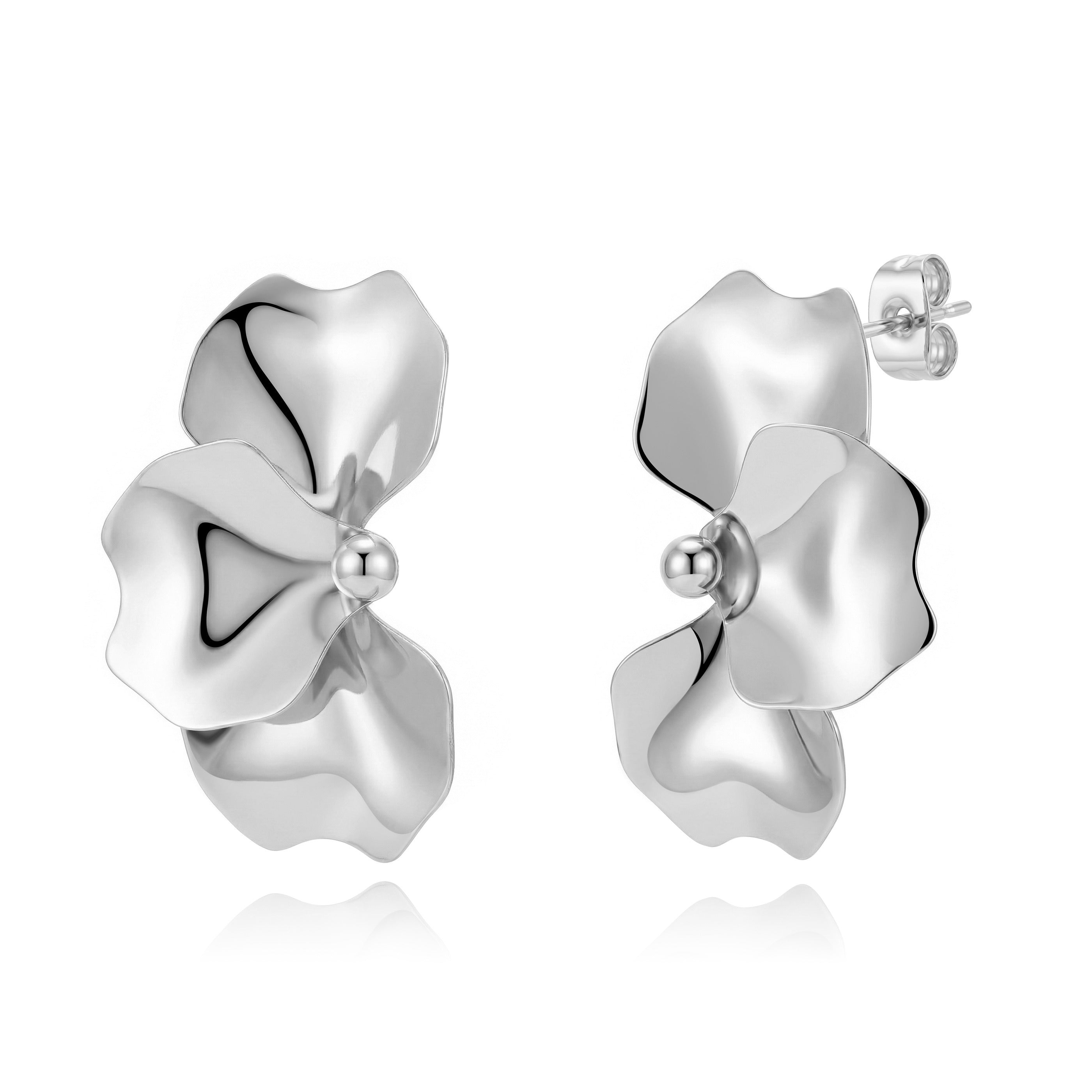 Pendiente Largo Acero - Flor - 42 mm -